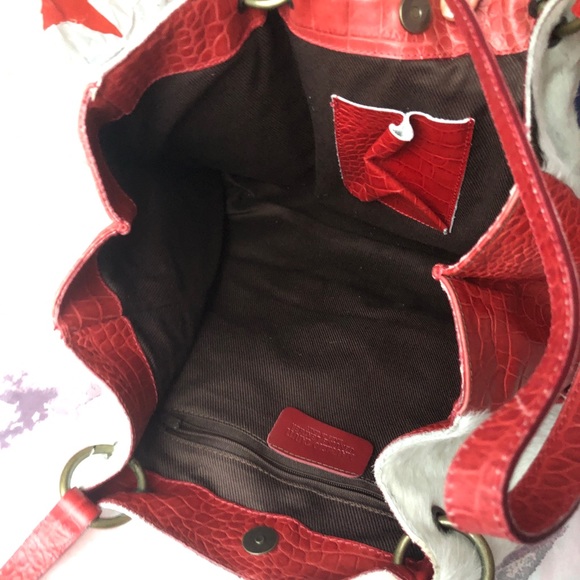 Maurizio Taiuti Red and White Cowhide Tote - Picture 3 of 5